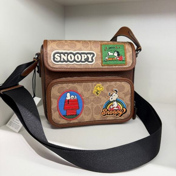 Coach X Peanuts Sullivan Flap Crossbody Bag Signature Canvas With Patches CBI41 - Picture 2 of 10